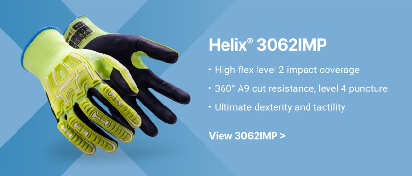 Helix 3062IMP seamless safety gloves with impact and cut resistance.