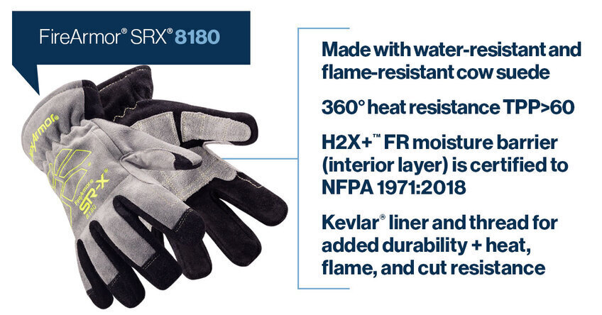 See the features of the FireArmor 8180 firefighting gloves. 