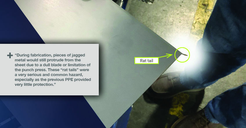 Shows how the pieces of jagged metal would still protrude from the sheet during fabrication.