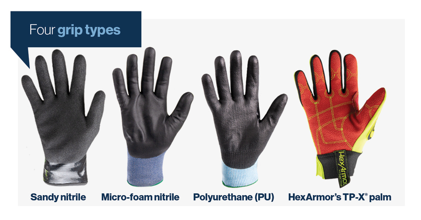 See the four grip options for HexArmor's oil and gas gloves.