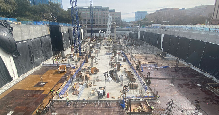The high-rise project on Rainey St. mid-construction. 
