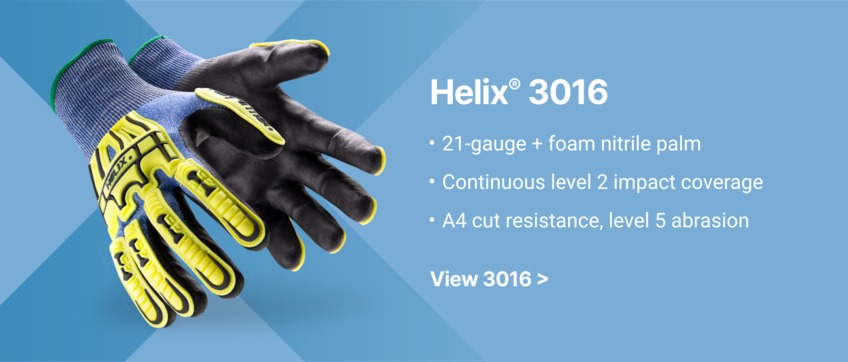 Helix 3016 seamless coated glove with back of hand impact protection
