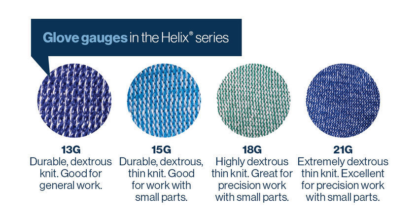 HexArmor offers glove gauges going from 13 to 21-gauge knit.