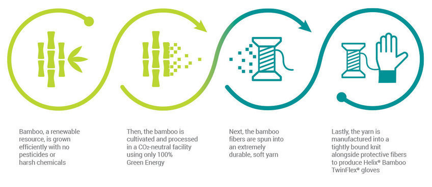 The process of growing, harvesting, processing, and manufacturing bamboo gloves.