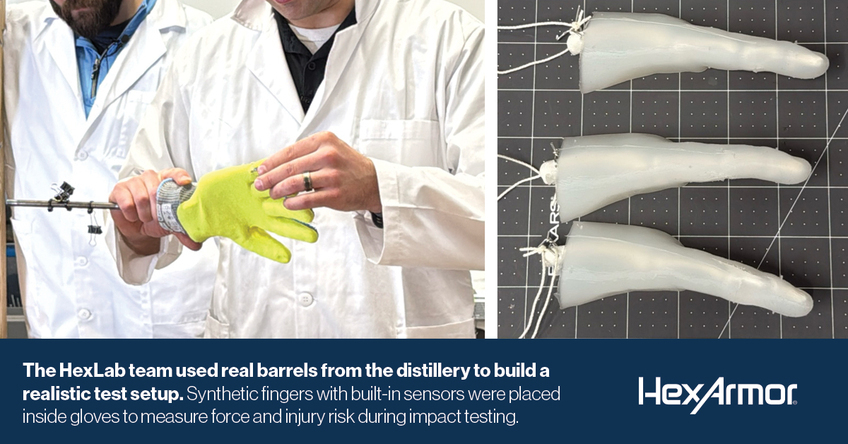 The HexLab team used synthetic fingers to test the different injury types the distillery was facing.