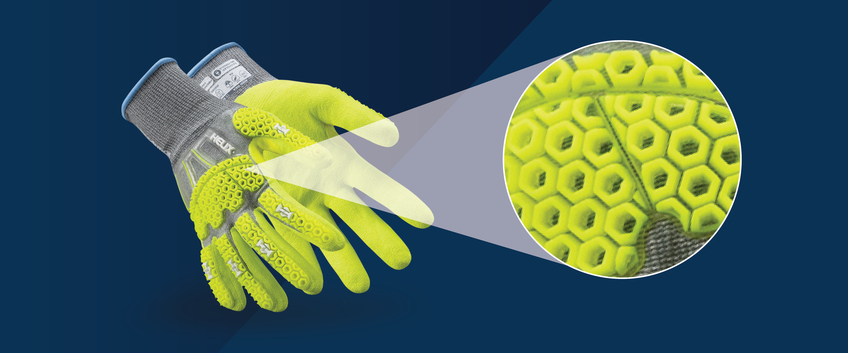 A detailed, up-close view of the breathable impact protection as shown on the Helix 3014IMP lightweight impact resistant gloves. 