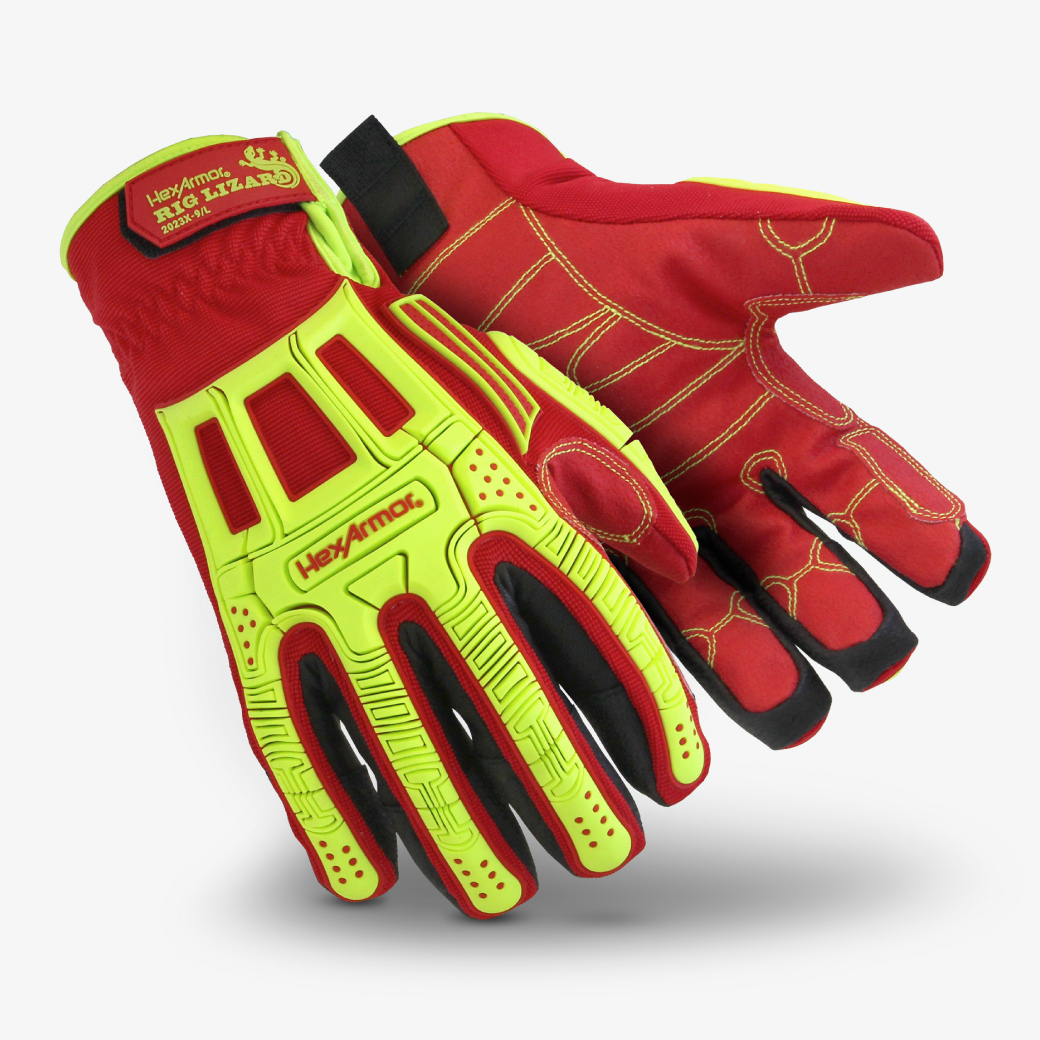 Pair of Rig Lizard Arctic 2023X winter impact gloves as they might appear on your hands.