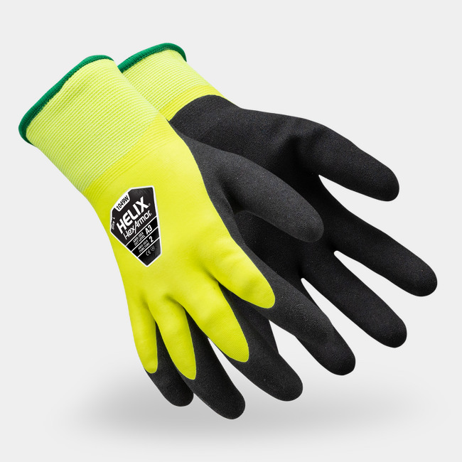 Helix 1049W double-dipped latex full coating gloves as they might appear on your hands