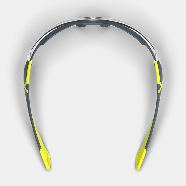 MX300 safety glasses from the top-down showcasing the nose piece.
