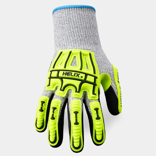Back-of-hand view of the Helix 1075IMP general purpose gloves showcasing the impact-resistant technology.