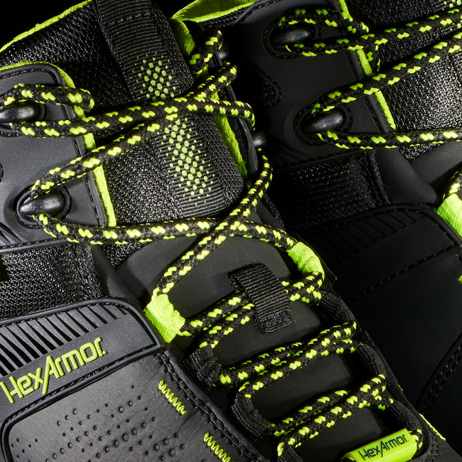 Up-close view of Xbase black mens work boot’s lacing system for superior fit and comfort.