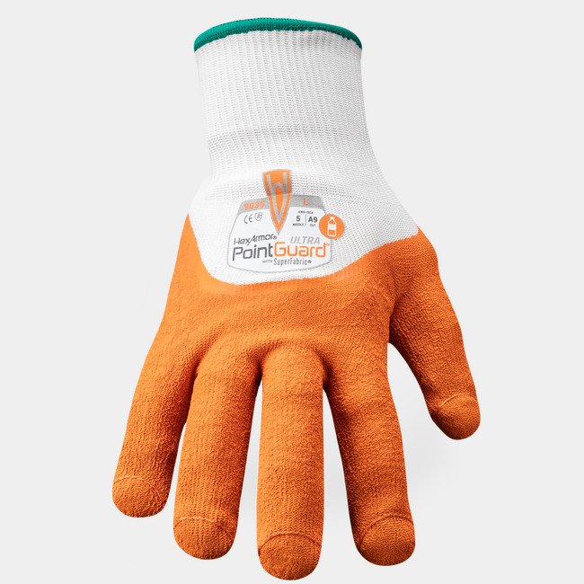 Back of hand view of PointGuard Ultra 9035 needle-resistant work gloves.