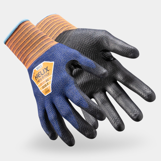 Dark blue Helix 3052 extreme comfort and ultra-thin gloves shown side by side as they might appear on your hands.