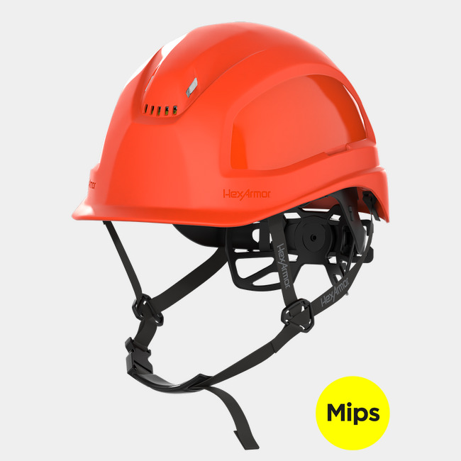 Ceros XP450A with Mips orange vented safety helmet with chin strap.