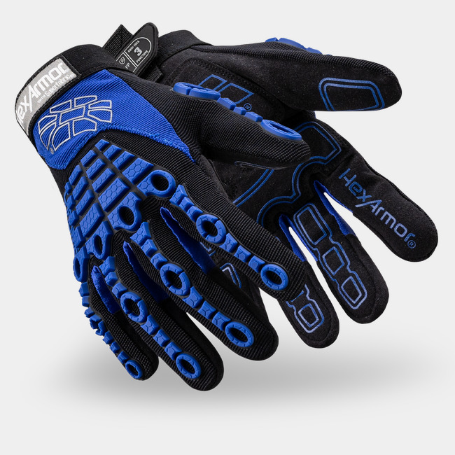 Blue and black Chrome Series 4024 cut-resistant safety gloves as they might appear on your hands.
