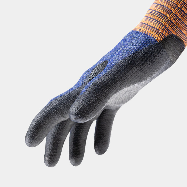 Side view of Helix 3052 work gloves, showcasing where the seamless knit meets the coating.