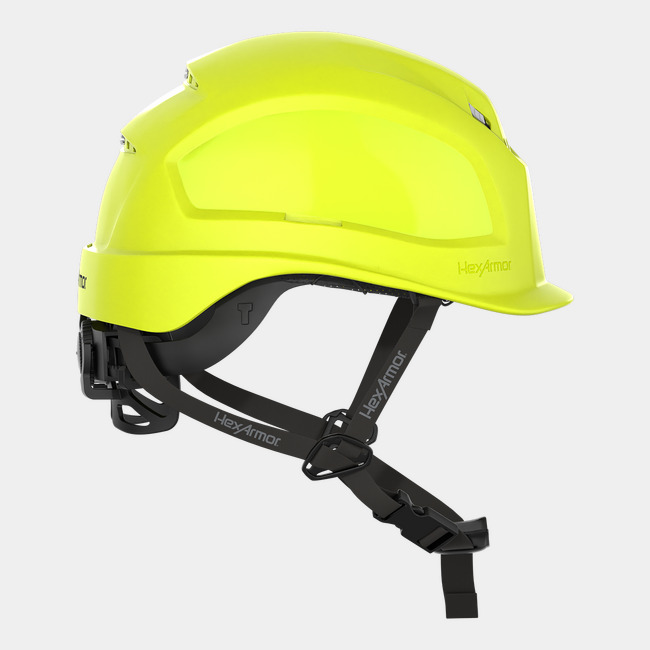 Ceros XP450A with Mips Hi-vis yellow vented safety helmet as shown from the side.