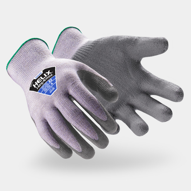 Grey Helix 2068X cut-resistant safety gloves shown side by side as they might appear on your hands.