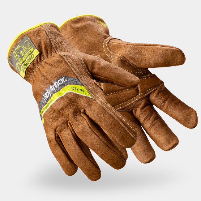 Pair of pfas-free chrome slt 5072 padded palm work gloves with sustainable leather treatment.
