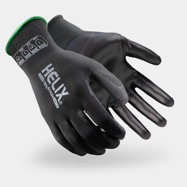 Black Helix 1030 utility gloves shown side by side as they might appear on your hands.