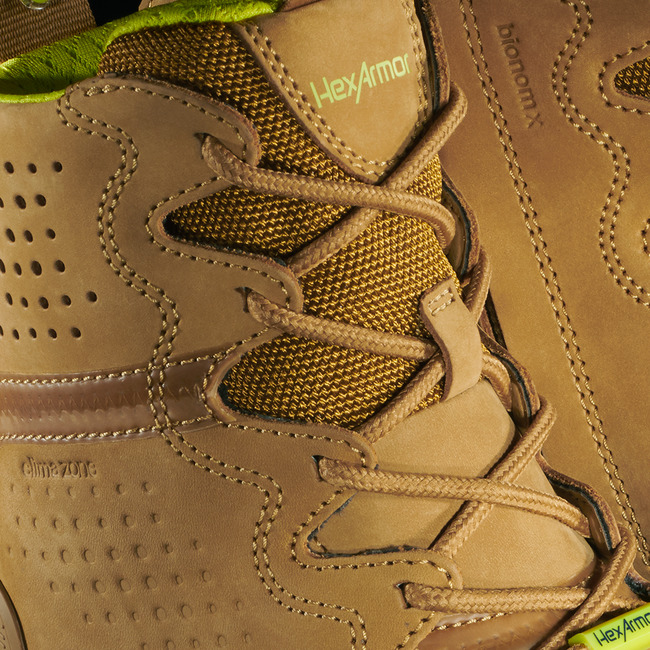 Up-close view of Xtend tan 8-inch mens work boot’s lacing system for superior fit and comfort.