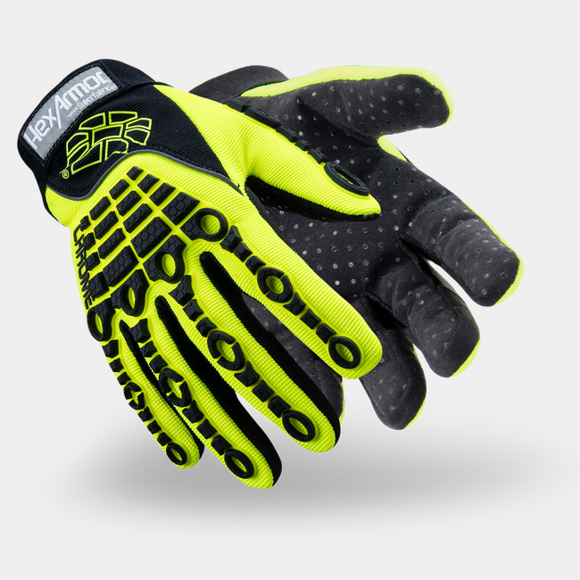 Hi-vis and black Chrome Series 4026 cut and impact resistant gloves as they might appear on your hands.