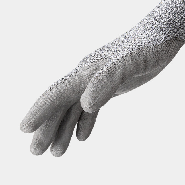 Side view of Helix 1074 abrasion-resistant gloves, showcasing where the seamless knit meets the coating..
