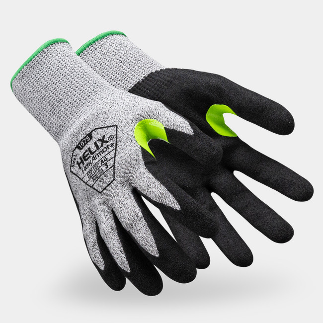 Gray and black Helix 1075 general-purpose gloves shown side by side as they might appear on your hands.