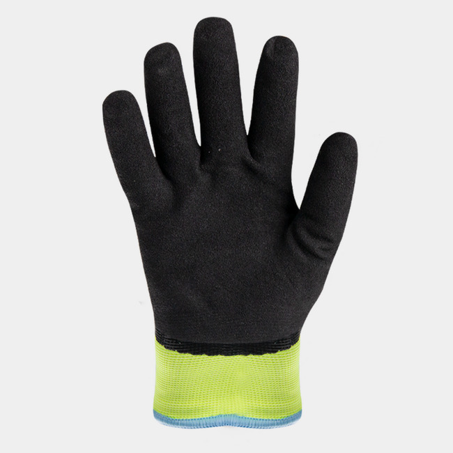Palm view of Helix 2077 hi-vis winter glove, showcasing the sandy nitrile coating.