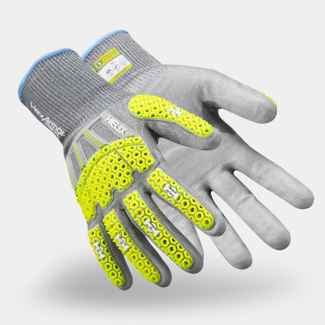 View of the Helix 3013IMP eco-friendly impact gloves side by side as they might appear on your hands. 