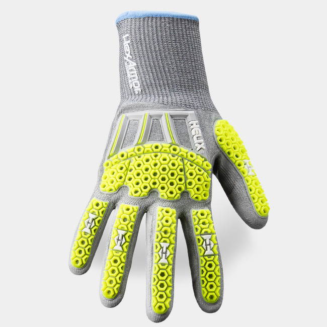 Back-of-hand view of the Helix 3013IMP eco gloves showcasing the impact-resistant technology..