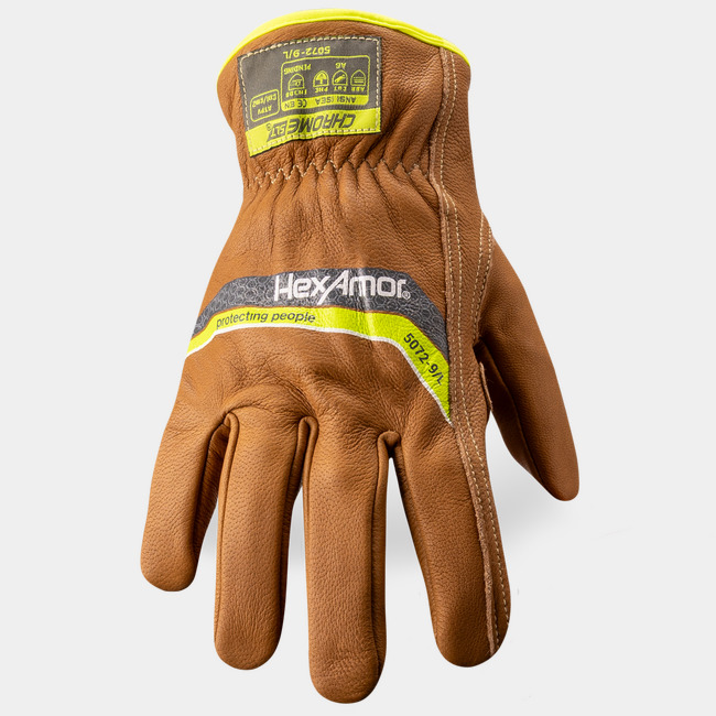 Back view of pfas-free chrome slt 5072 padded palm work gloves with sustainable leather treatment.