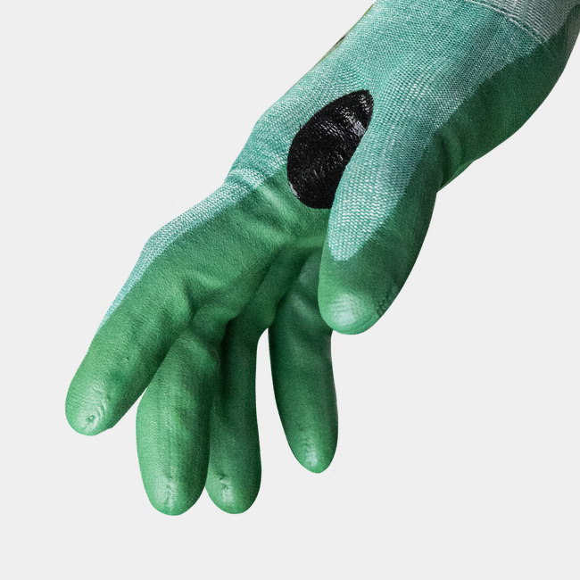 Side view of Helix 3050 puncture-resistant gloves, showcasing the seamless knit and reinforced thumb saddle.