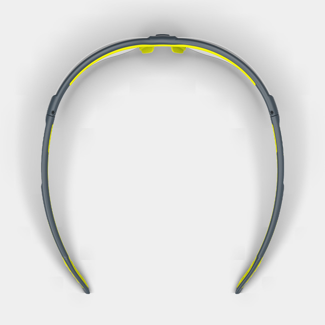 VS250 scratch-resistant safety glasses from the top-down showcasing the adjustable nose piece.