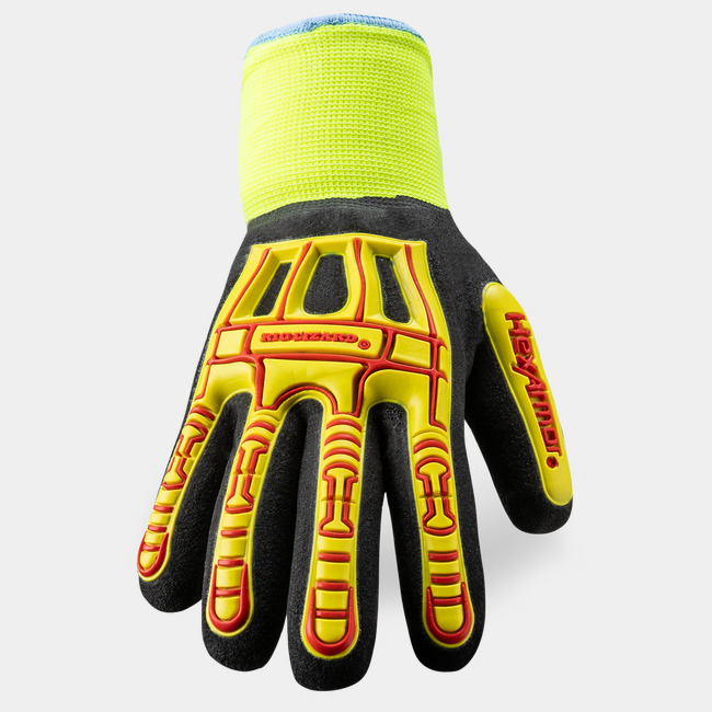 Back of hand view of Rig Lizard Thin Lizzie 2099 thermal glove showcasing the impact protection.