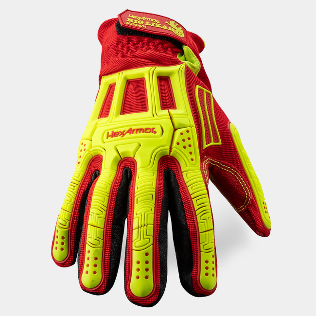 Back of hand view of Rig Lizard Arctic 2023X thinsulate work glove showcasing the impact protection.