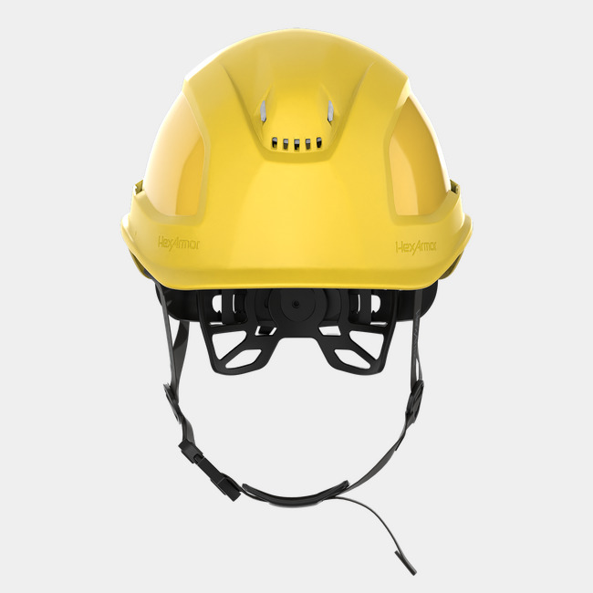 Ceros XP450A with Mips yellow chin strap safety helmet as shown from the front.