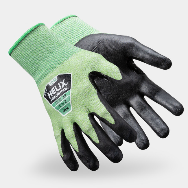 The Helix 1053 safety gloves as they might appear on your hands.