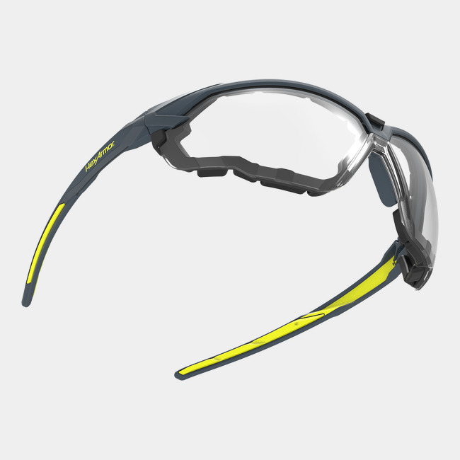 Floating NX1G gasketed safety glasses showcasing the optical clarity of the lenses. 
