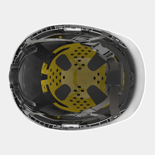 Ceros XP450A with Mips white safety helmet showcasing the suspension system on the underside of the helmet.
