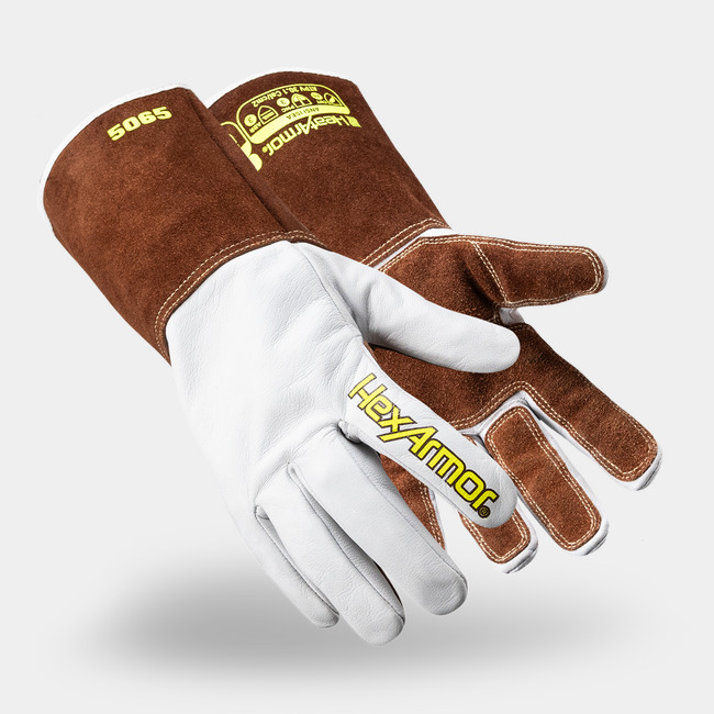 Pair of HeatArmor 5065 welding work gloves as they might appear on your hands.