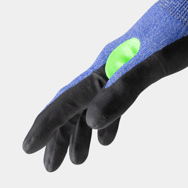 Side view of Helix 3026 cut-resistant gloves, showcasing where the seamless knit meets the coating.