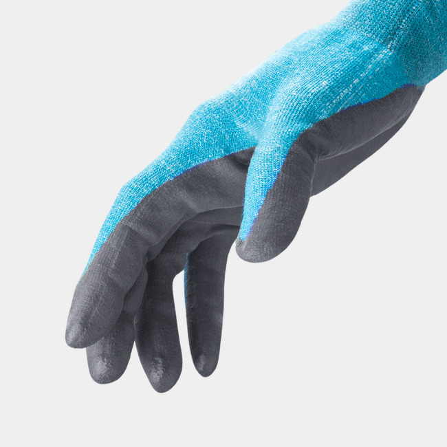 Side view of the Helix 3055 abrasion-resistant gloves, showcasing the flexible water-based aqua-polymer XG foam nitrile palm coating 