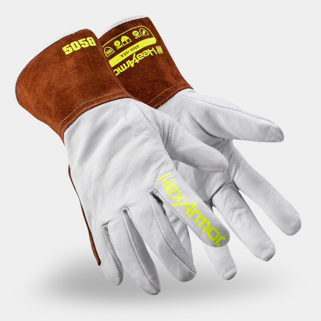 HeatArmor 5058 cut-resistant welding gloves as they might appear on your hands.