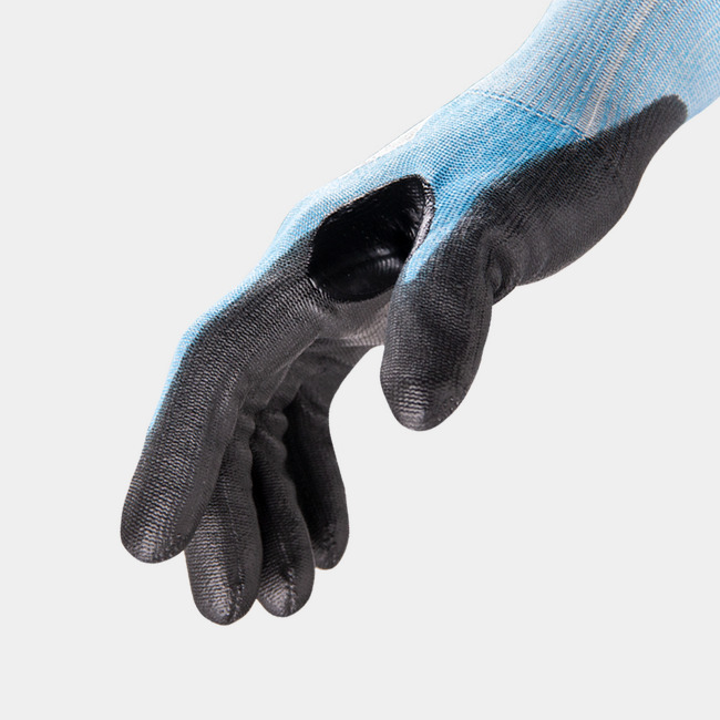 Side view of Helix 3020 cut-resistant gloves, showcasing the seamless knit and reinforced thumb saddle.