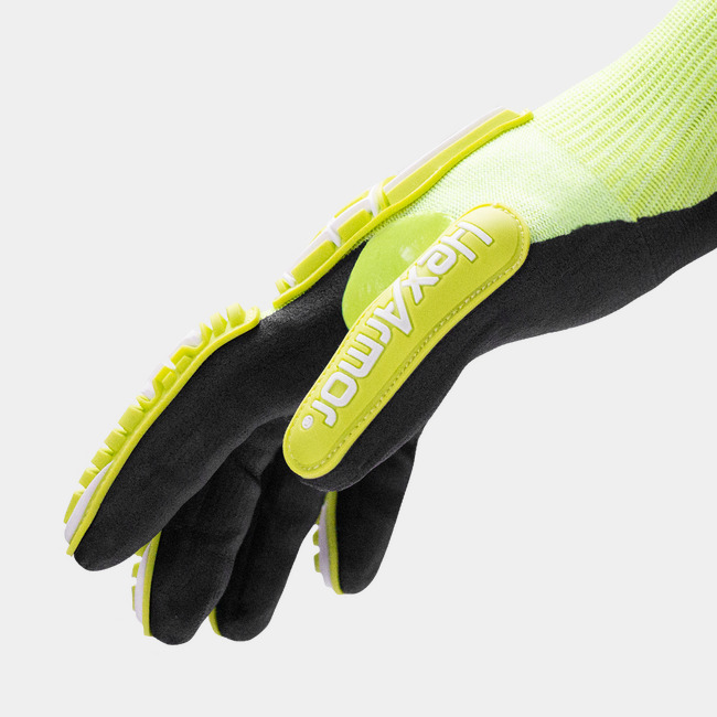 Side view of Helix 3062IMP hi-vis work gloves.