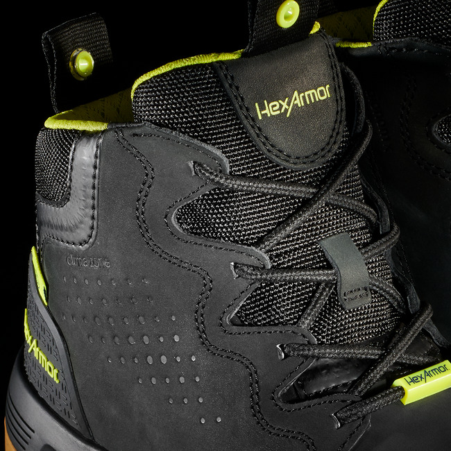 Up-close view of Xtend black mens work boot’s lacing system for superior fit and comfort.