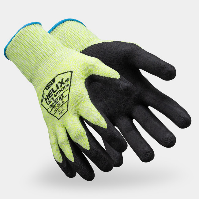 The Helix 1081 safety gloves as they might appear on your hands.