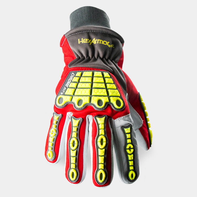 Back of hand view of Chrome SLT 4063W thinsulate leather glove showcasing the impact protection.