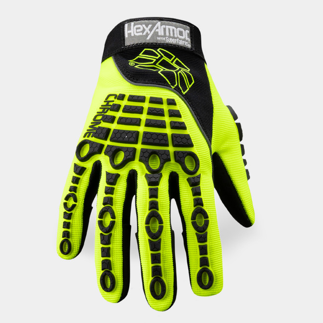 Back of hand view of Chrome Series 4026 cut resistant gloves showing the impact resistant guards.